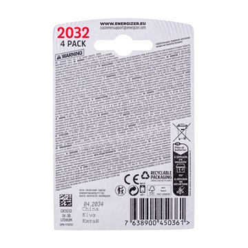 ENERGIZER BATTERY SPECIALIZED CR2032  4 pieces  3V  ECO