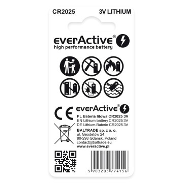 Lithium battery mini everActive CR2025 - blister 2 pcs.