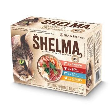 SHELMA with salmon  cod  chicken and beef in sauce - wet cat food - 12x85g