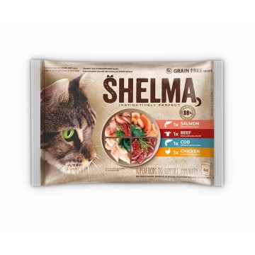 SHELMA Rich in salmon  cod  beef and chicken - wet cat food - 4x85g