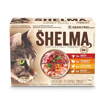 SHELMA with turkey  duck  chicken and beef in sauce - wet cat food - 12x85g