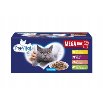 PREVITAL Mega Box Veal  salmon  liver  chicken - wet cat food - 40X100g