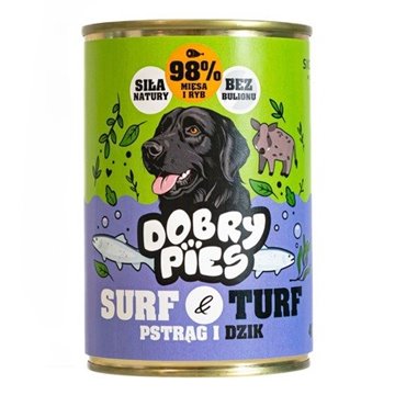 DOBRY PIES Surf & Turf Trout and wild boar - wet dog food - 400g