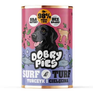 DOBRY PIES Surf & Turf Tuna and veal - wet dog food - 400g