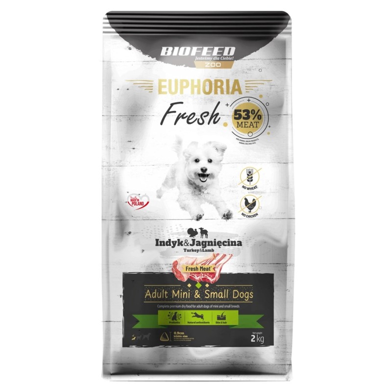BIOFEED Euphoria Fresh Adult Mini & Small Turkey with lamb  - dry dog food - 2kg BIOFEED Euphoria Fresh Adult Mini & Small Turkey with lamb  - dry dog food - 2kg