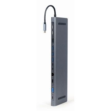 Gembird A-CM-COMBO9-01 USB Type-C 9-in-1 multi-port adapter (USB hub + HDMI + VGA + PD + card reader + LAN + 3.5 mm audio)  spac