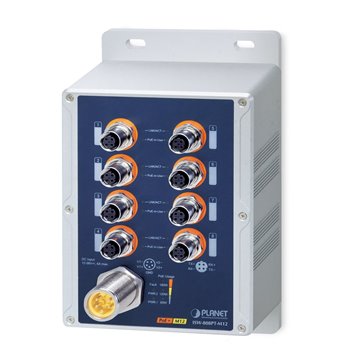 PLANET IP67-rated Industrial 8-Port Unmanaged Power over Ethernet (PoE) Blue  Grey
